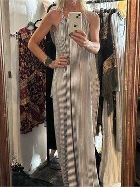 Zara Black and White Vertical Stripe Maxi Dress